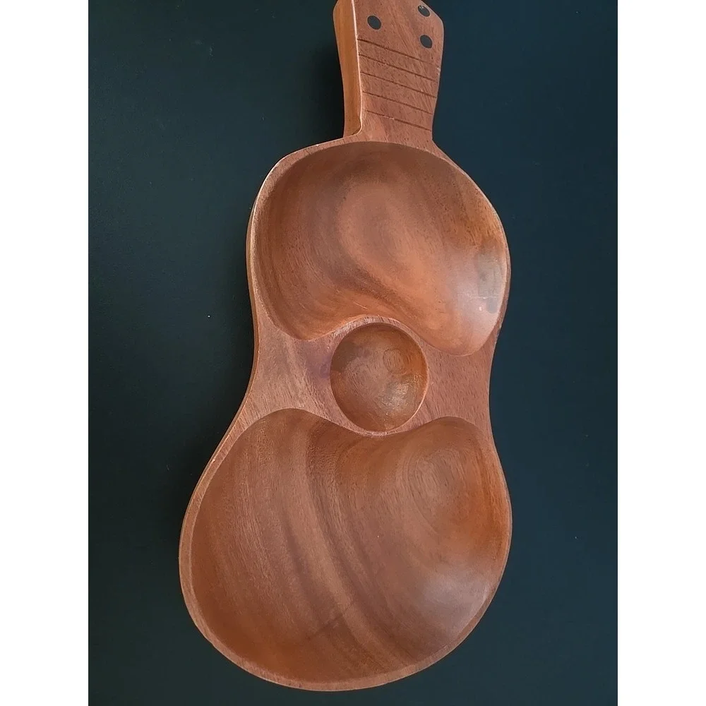 Vintage Kamani Wood Ukulele Guitar Shaped Trinket Dish Bowl 12.5